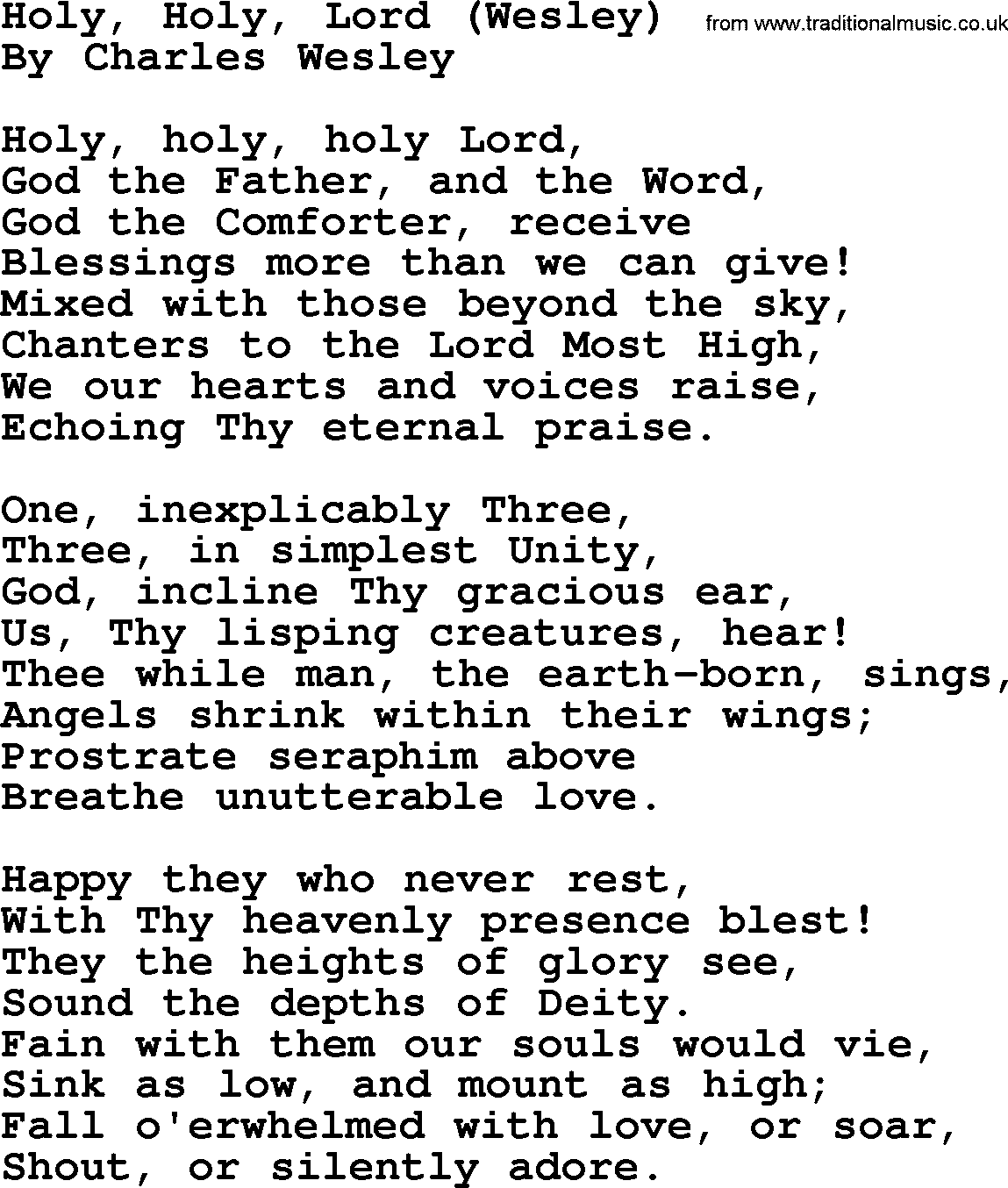 Charles Wesley hymn: Holy, Holy, Lord (Wesley), lyrics