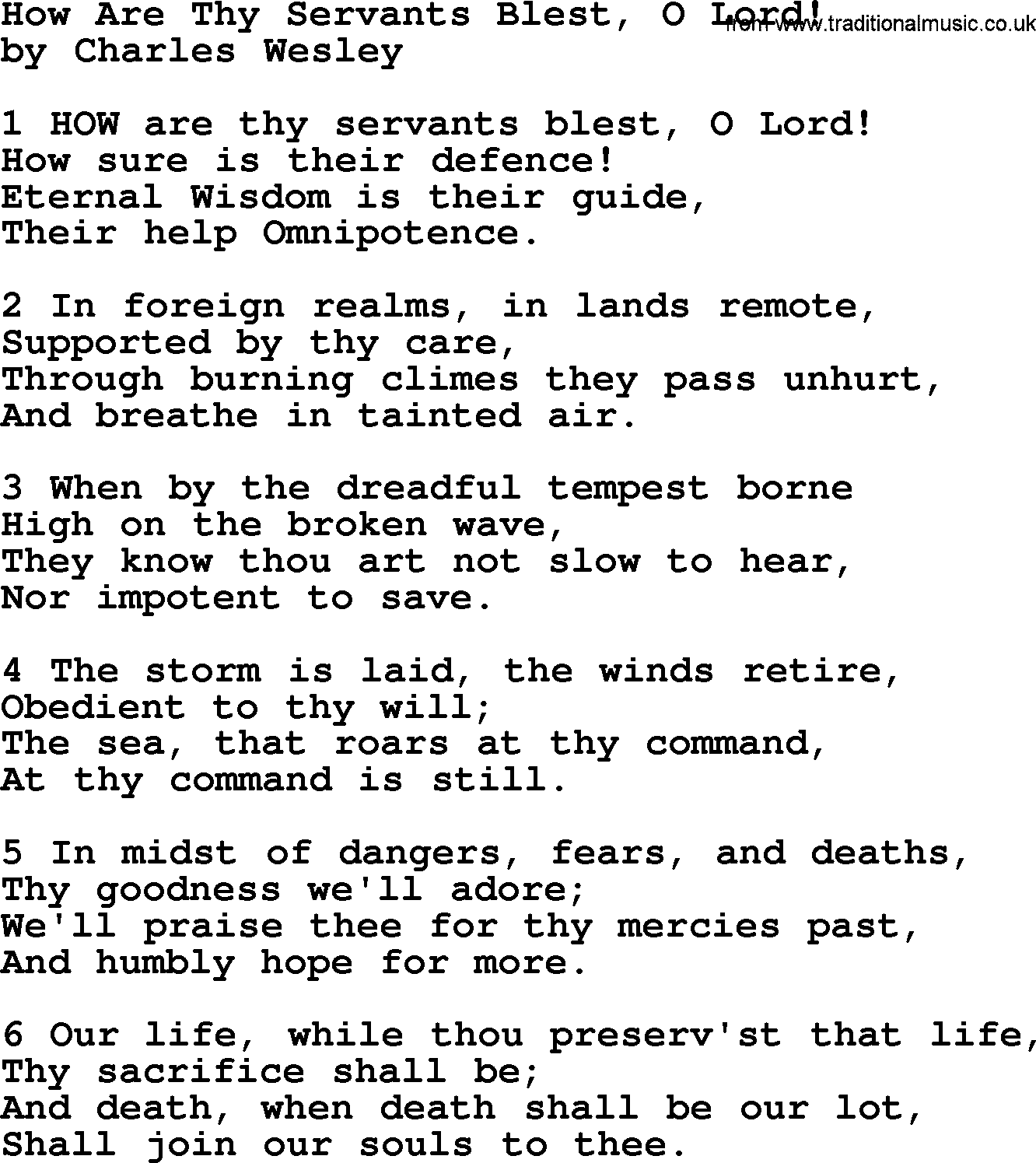 Charles Wesley hymn: How Are Thy Servants Blest, O Lord!, lyrics