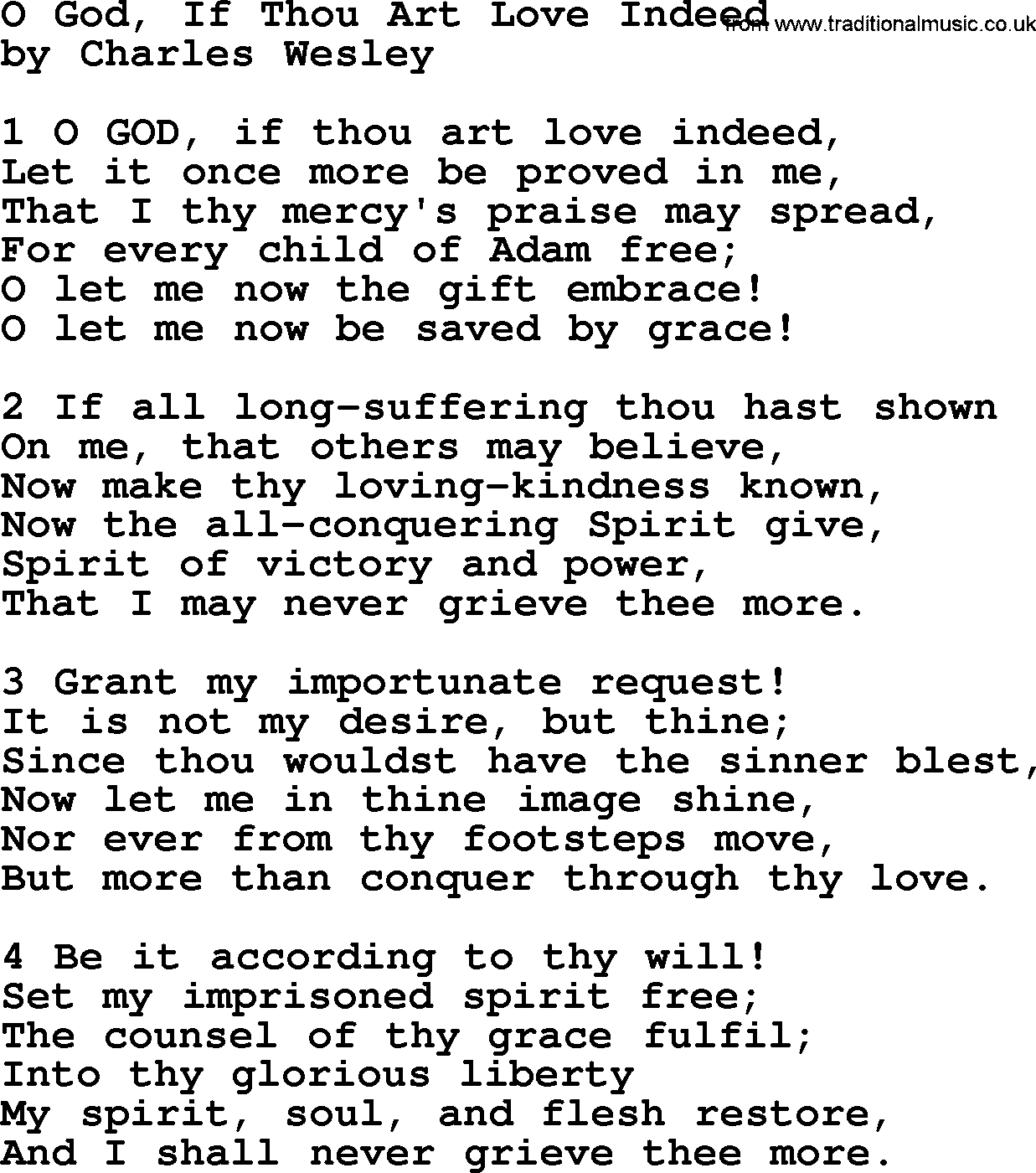 Charles Wesley hymn: O God, If Thou Art Love Indeed, lyrics