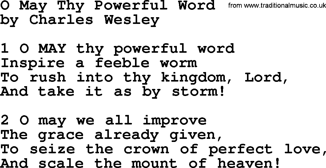 Charles Wesley hymn: O May Thy Powerful Word, lyrics