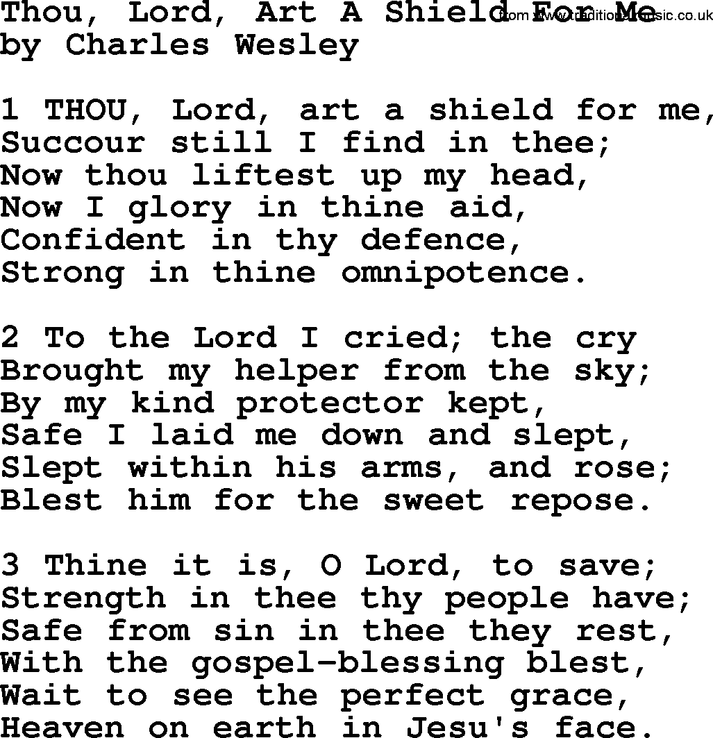 Charles Wesley hymn: Thou, Lord, Art A Shield For Me, lyrics