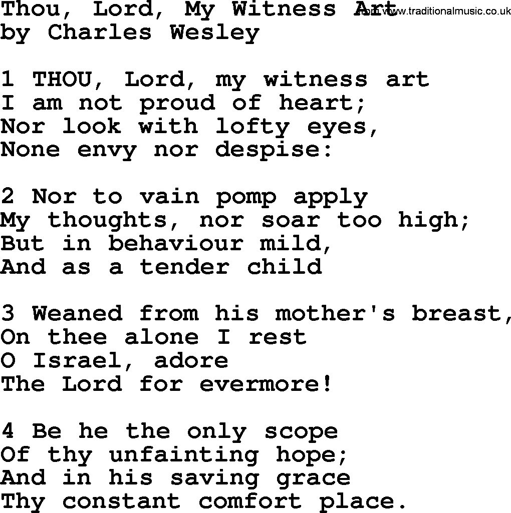 Charles Wesley hymn: Thou, Lord, My Witness Art, lyrics