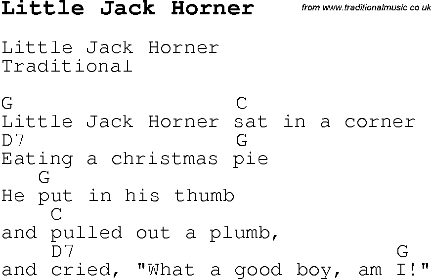 Childrens Songs and Nursery Rhymes, lyrics with chords for guitar, banjo etc for song little-jack-horner