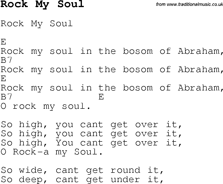 Childrens Songs and Nursery Rhymes, lyrics with chords for guitar, banjo etc for song rock-my-soul
