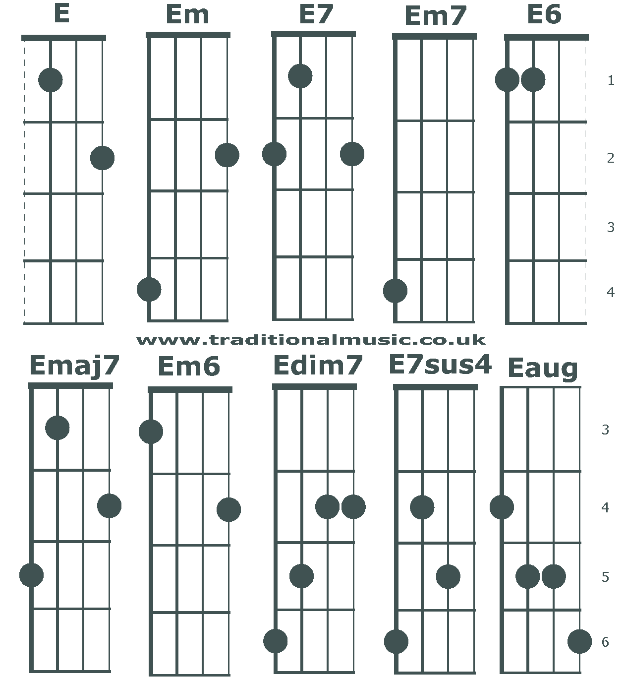 Banjo C tuning chords beginning E