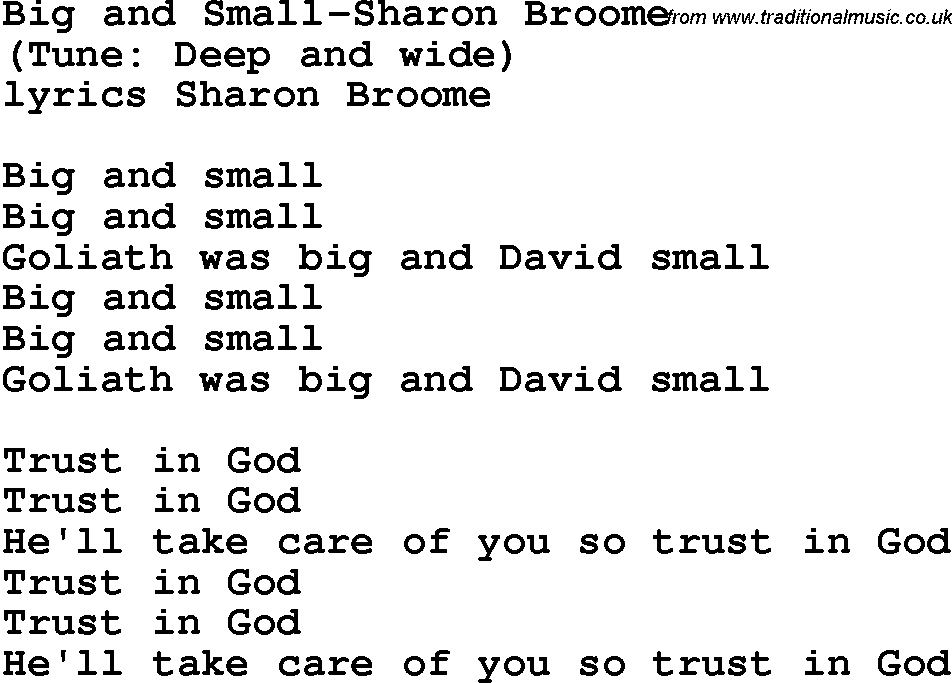 Christian Chlidrens Song Big And Small-Sharon Broome Lyrics