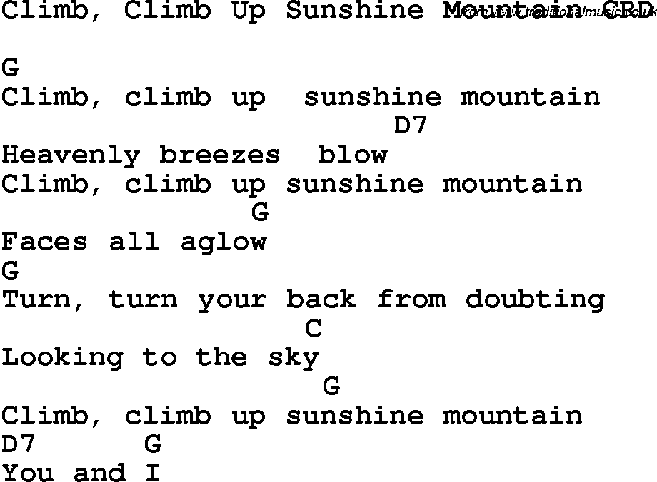 Christian Chlidrens Song Climb, Climb Up Sunshine Mountain CRD Lyrics & Chords