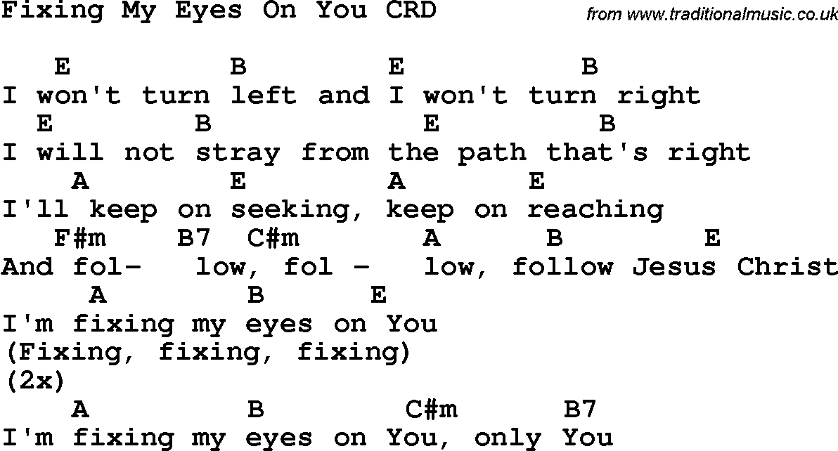 Christian Chlidrens Song Fixing My Eyes On You CRD Lyrics & Chords