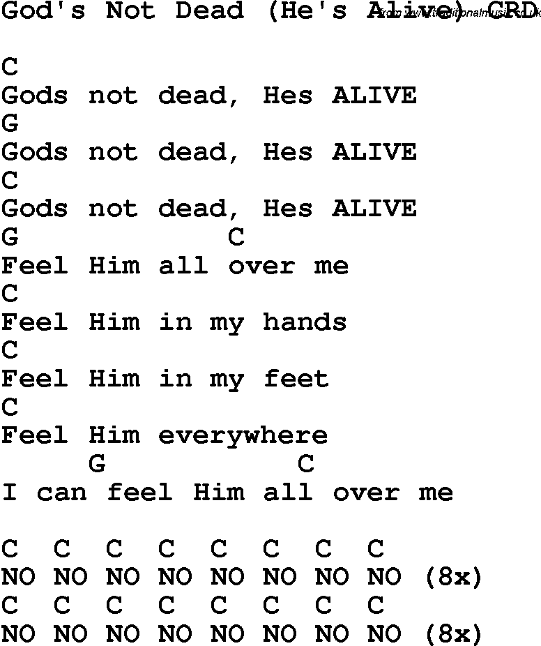 Christian Chlidrens Song God's Not Dead He's Alive CRD Lyrics & Chords