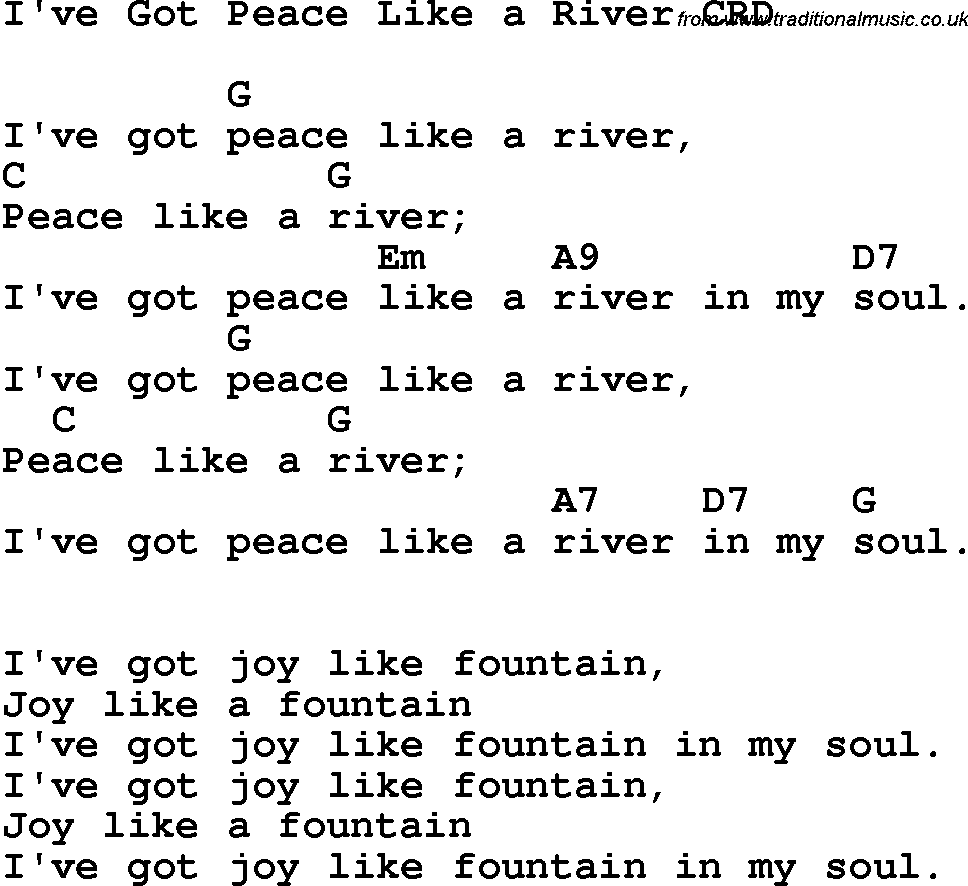 Christian Chlidrens Song I've Got Peace Like A River CRD Lyrics & Chords