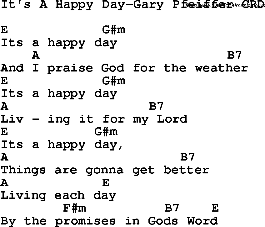 Christian Chlidrens Song It's A Happy Day-Gary Pfeiffer CRD Lyrics & Chords