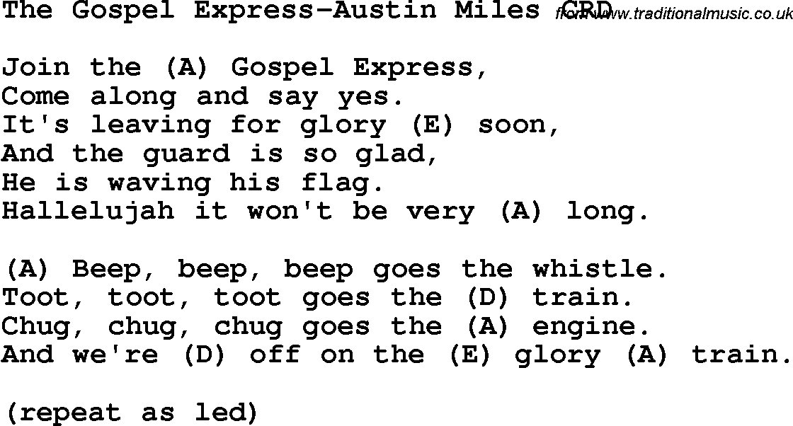 Christian Chlidrens Song The Gospel Express-Austin Miles CRD Lyrics & Chords