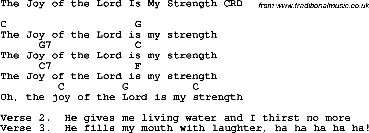 Christian Chlidrens Song The Joy Of The Lord Is My Strength CRD Lyrics & Chords