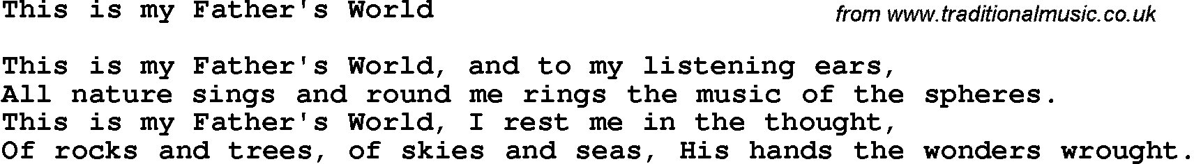 Christian Chlidrens Song This Is My Father's World Lyrics