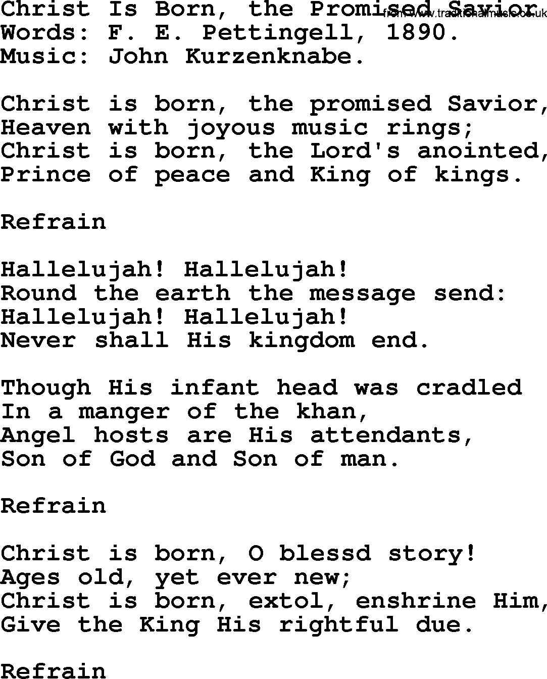 Christmas Hymns, Carols and Songs, title: Christ Is Born, The Promised Savior, lyrics with PDF