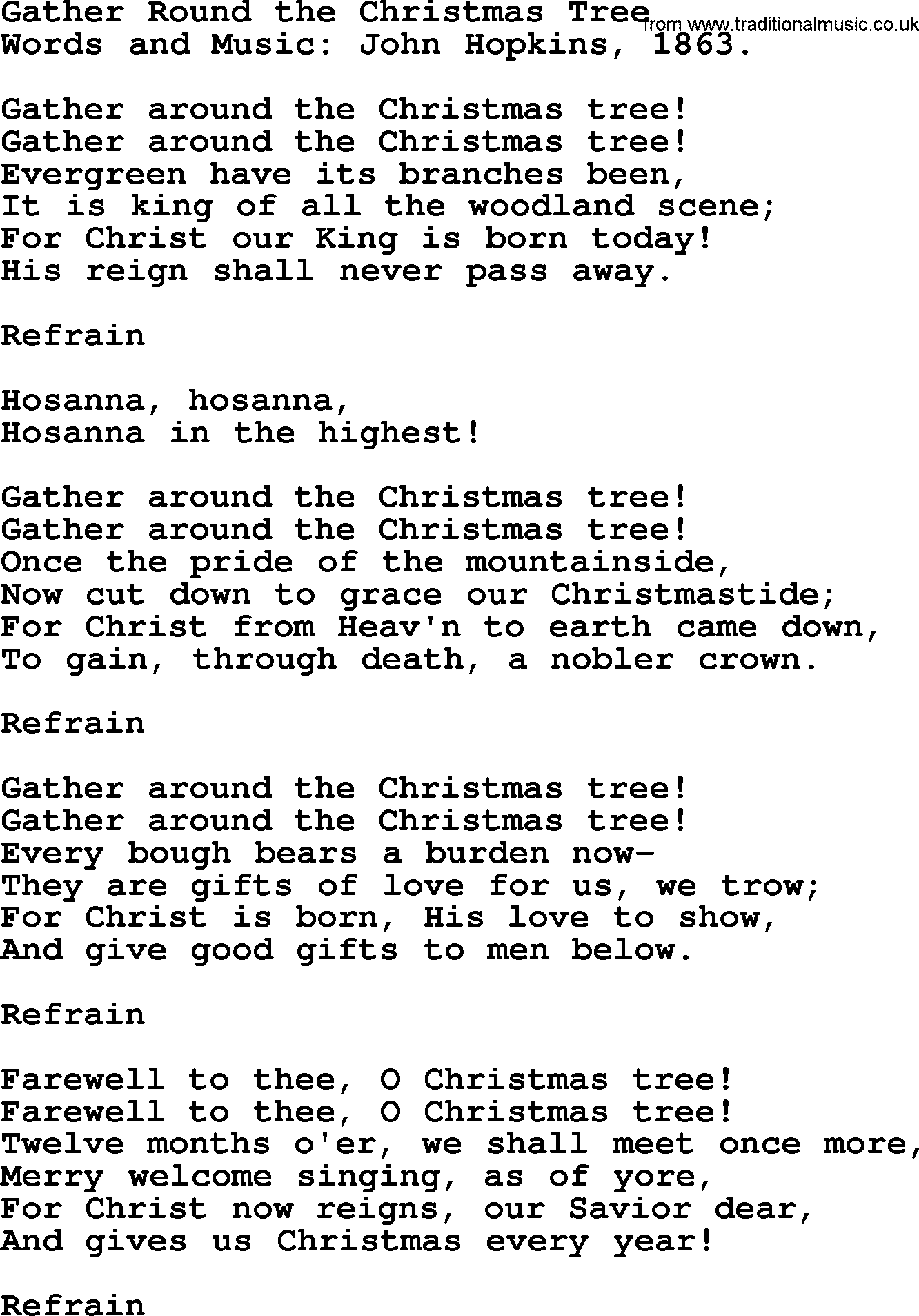 Christmas Hymns, Carols and Songs, title: Gather Round The Christmas Tree, lyrics with PDF