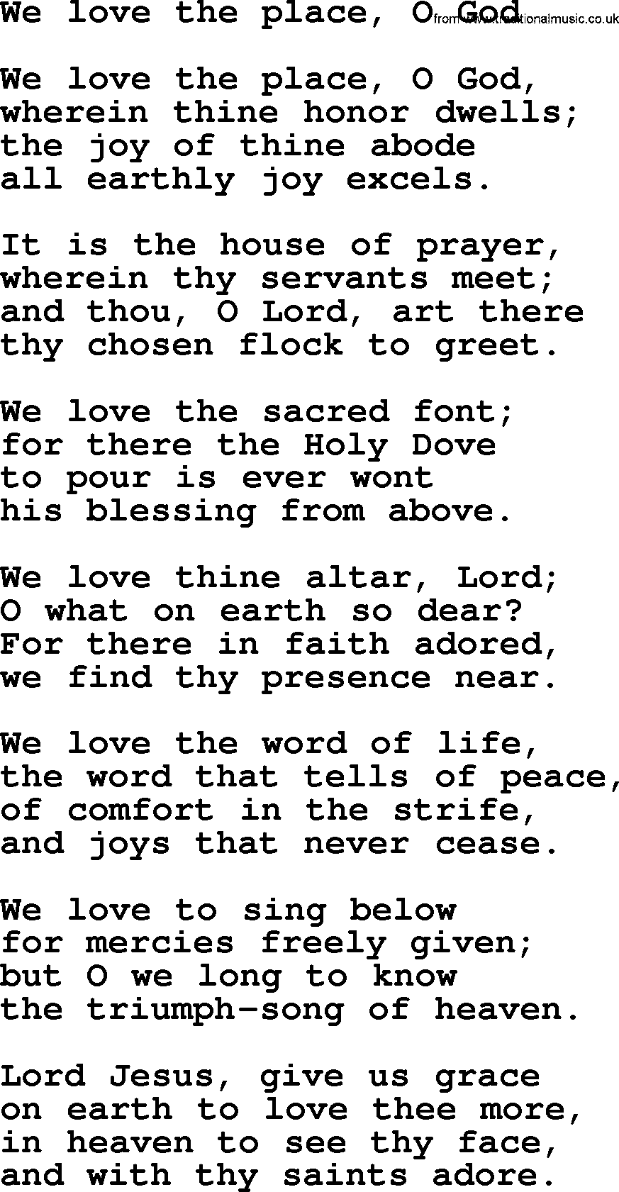 Christmas Hymns, Carols and Songs, title: We Love The Place, O God, lyrics with PDF