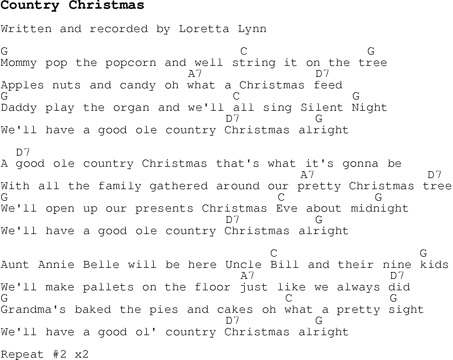 Christmas Songs and Carols, lyrics with chords for guitar banjo for Country Christmas