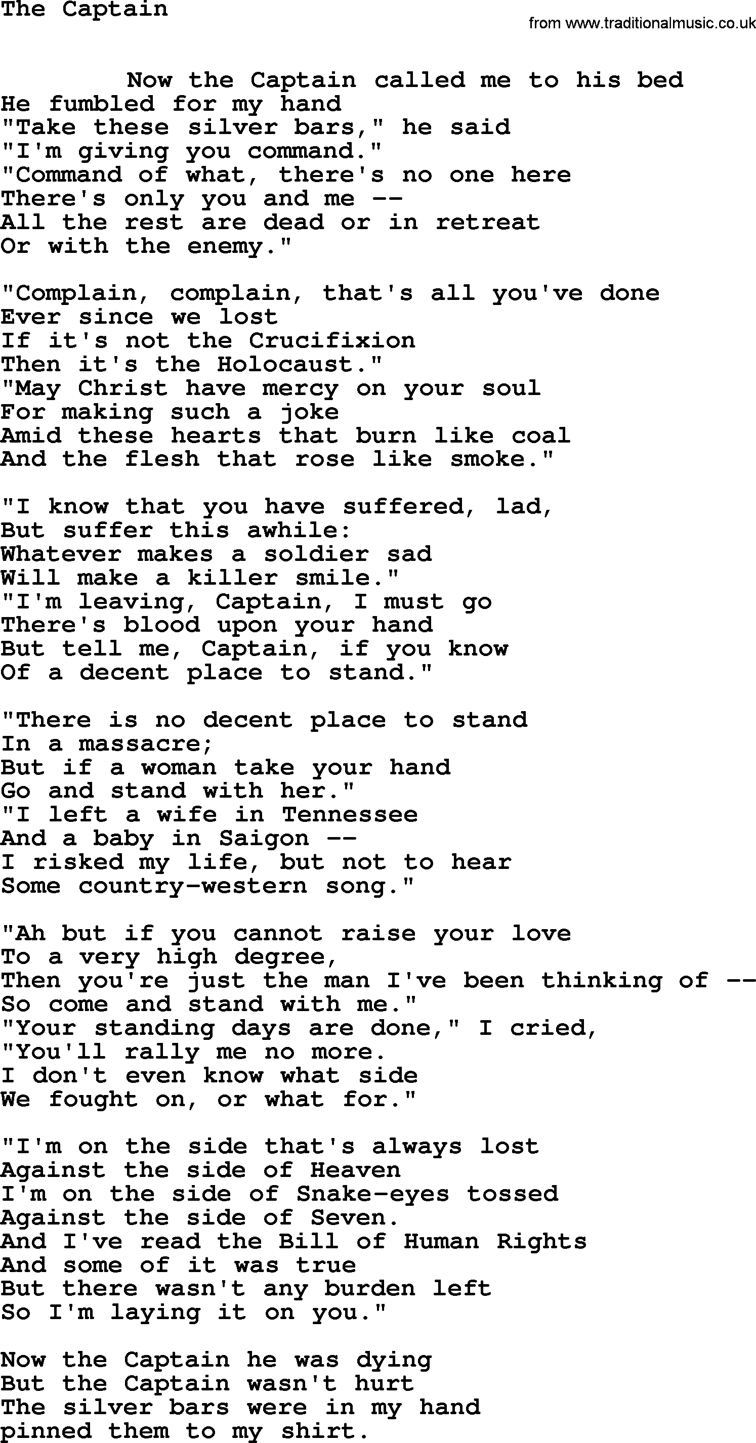 Leonard Cohen song Captain-leonard-cohen.txt lyrics