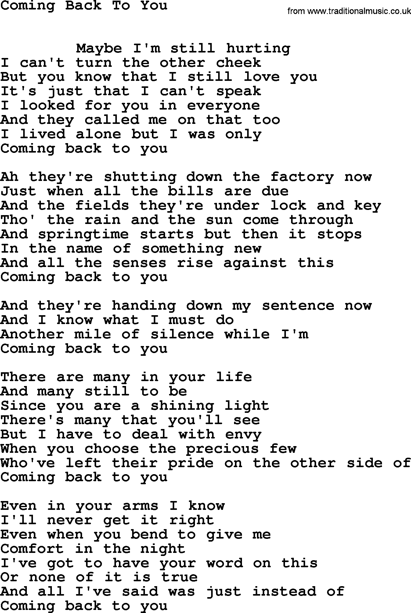 Leonard Cohen song Coming Back You-leonard-cohen.txt lyrics