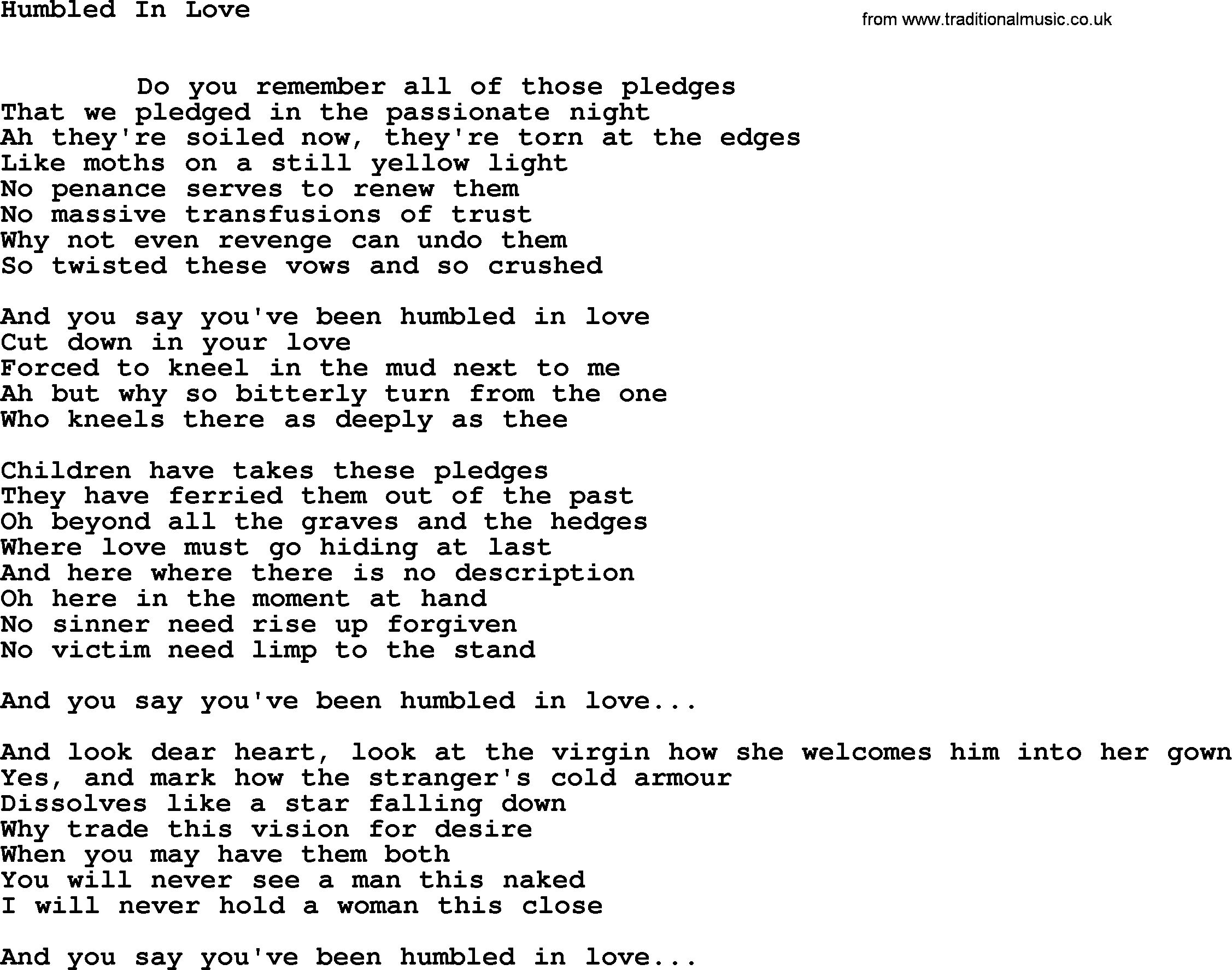 Leonard Cohen song Humbled Love-leonard-cohen.txt lyrics