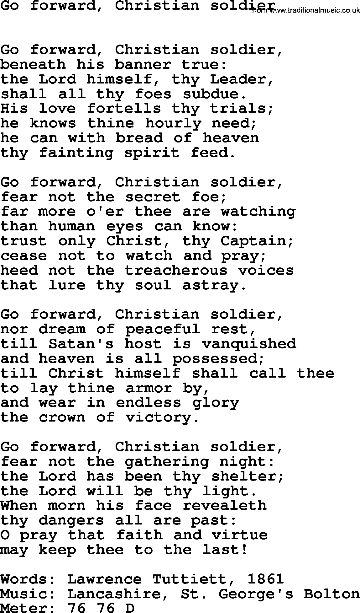 Book of Common Praise Hymn: Go Forward, Christian Soldier.txt lyrics with midi music