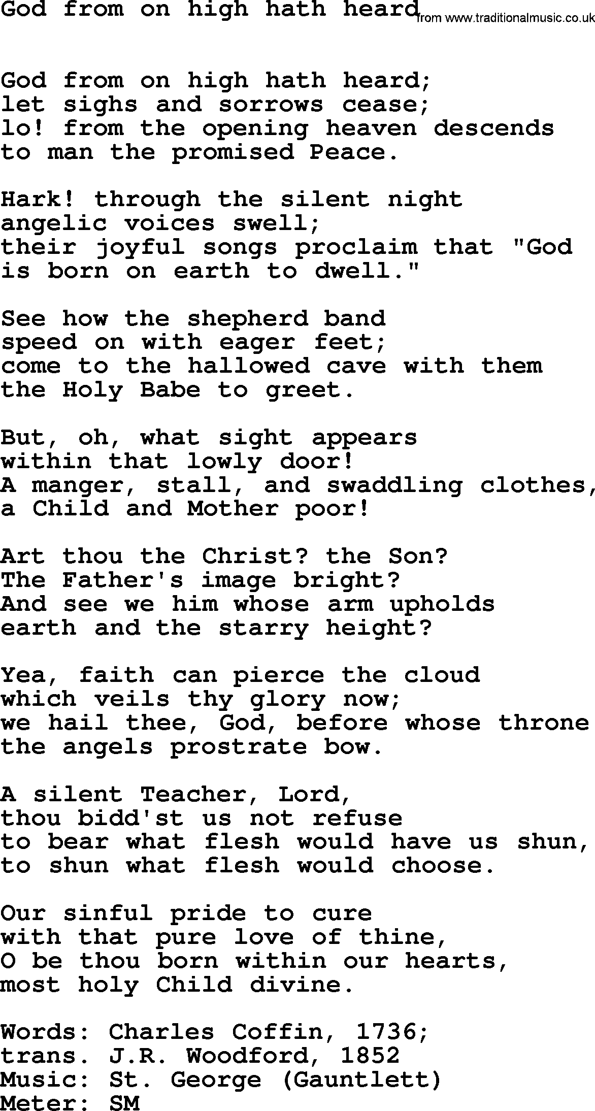Book of Common Praise Hymn: God From On High Hath Heard.txt lyrics with midi music