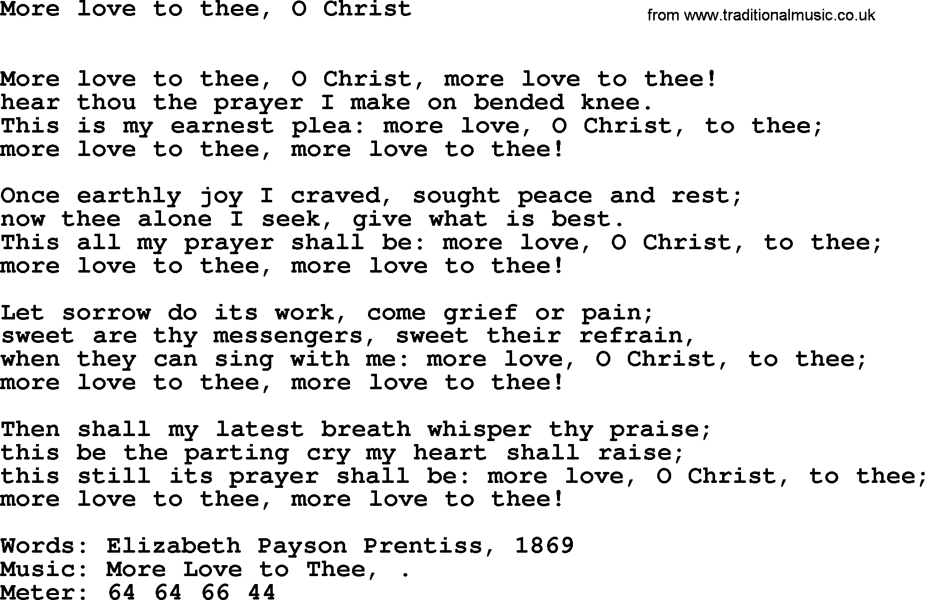 Book of Common Praise Hymn: More Love To Thee, O Christ.txt lyrics with midi music