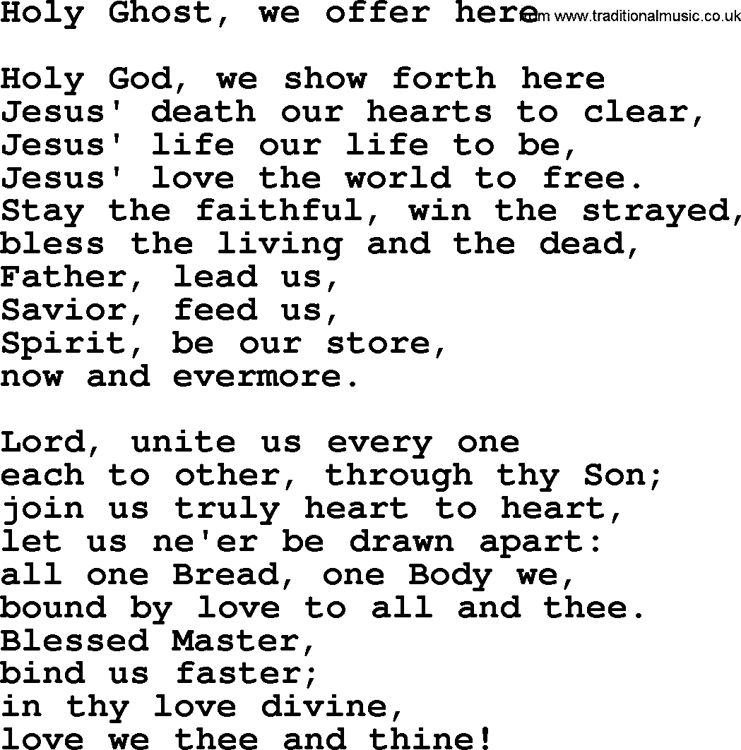 Christian hymns and song lyrics for Communion(The Eucharist): Holy Ghost, We Offer Here, lyrics with PDF