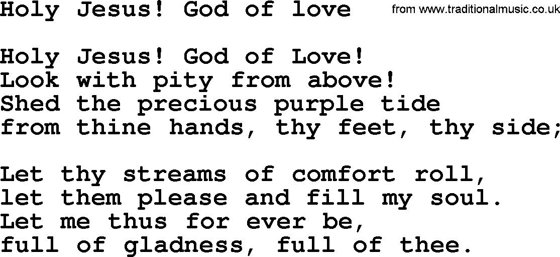 Christian hymns and song lyrics for Communion(The Eucharist): Holy Jesus! God Of Love, lyrics with PDF