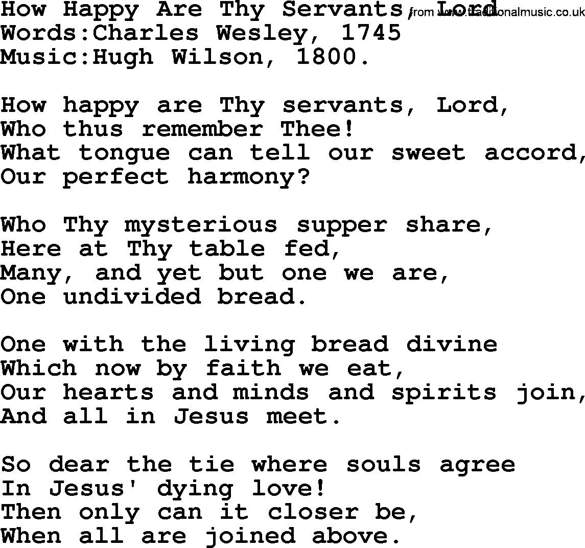 Christian hymns and song lyrics for Communion(The Eucharist): How Happy Are Thy Servants, Lord, lyrics with PDF