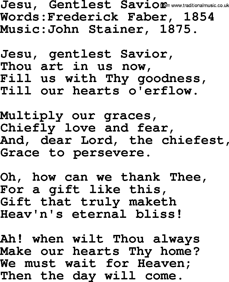 Christian hymns and song lyrics for Communion(The Eucharist): Jesu, Gentlest Savior, lyrics with PDF