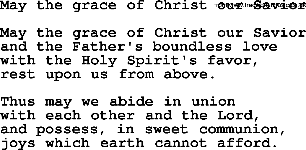 Christian hymns and song lyrics for Communion(The Eucharist): May The Grace Of Christ Our Savior, lyrics with PDF