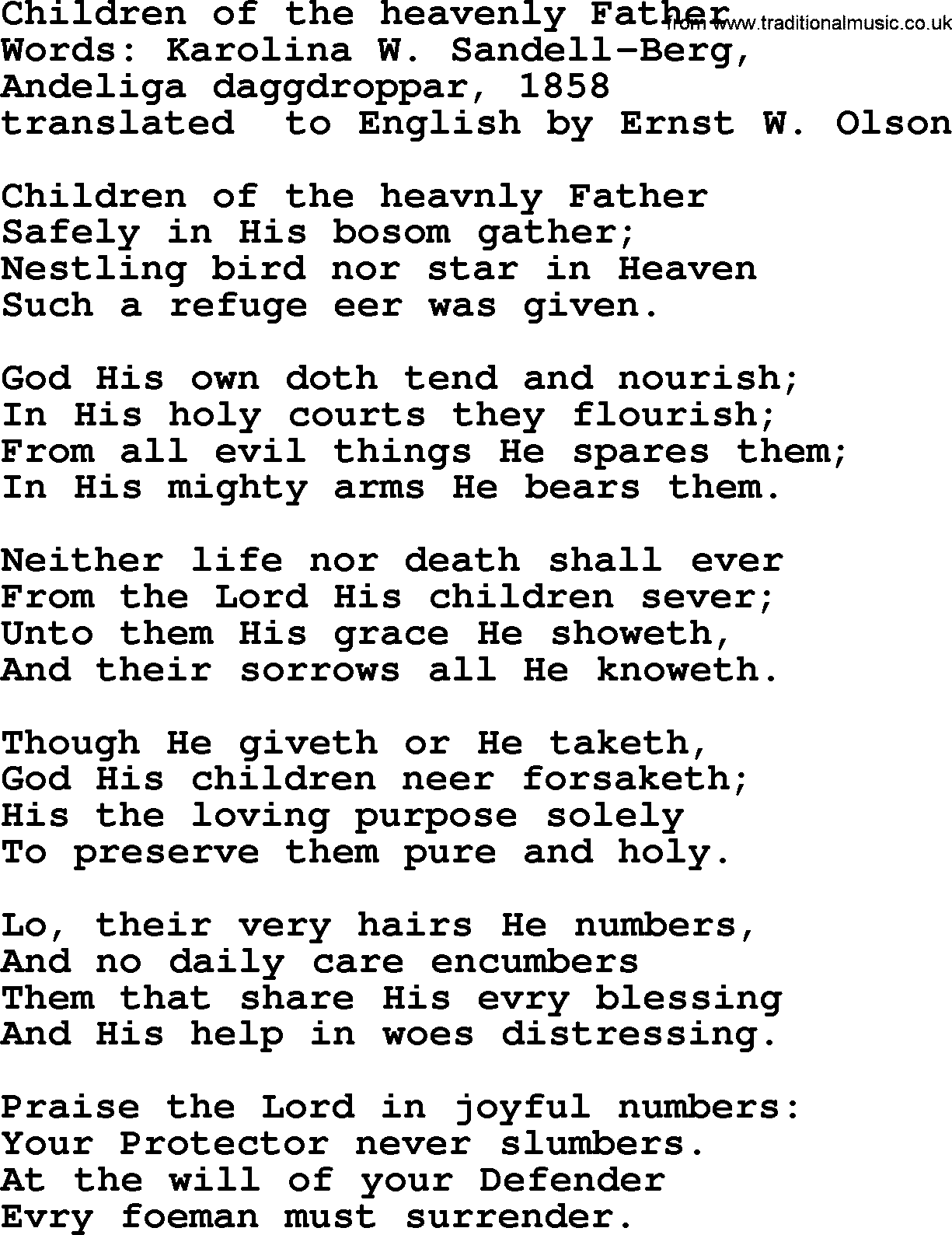 Children of the Heavenly Father - Christian Gospel Song Lyrics and Chords