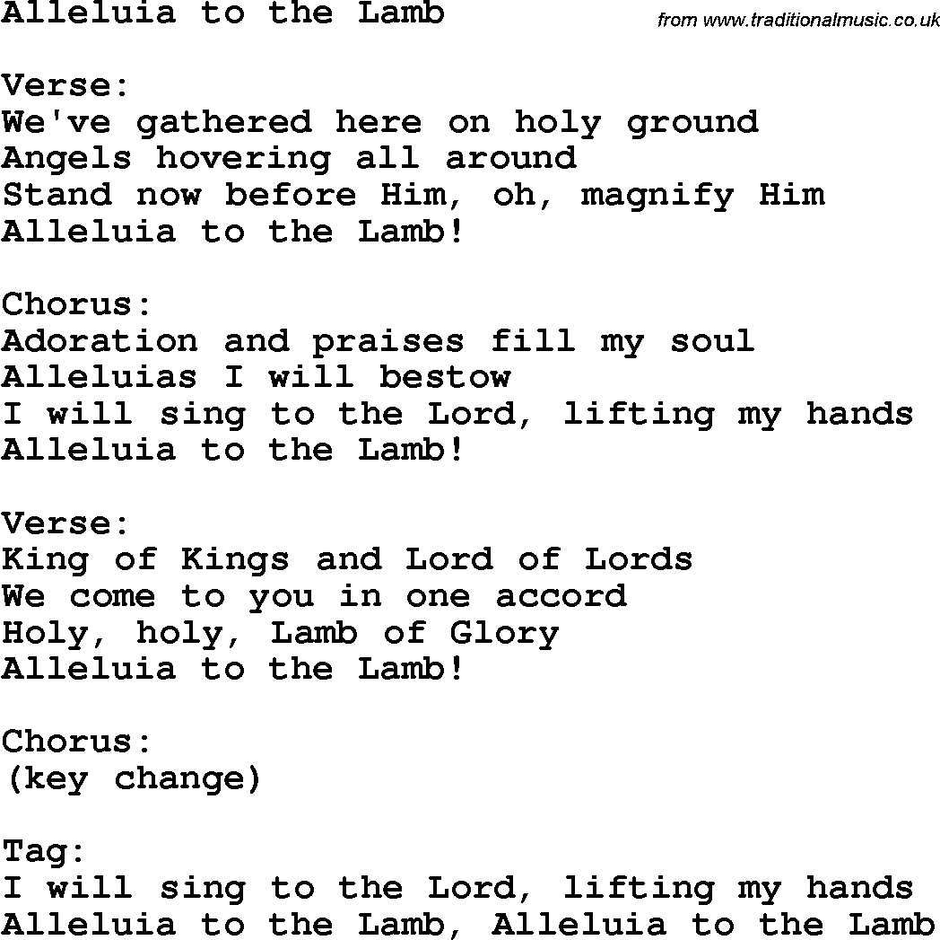 Country, Southern and Bluegrass Gospel Song Alleluia To The Lamb lyrics 