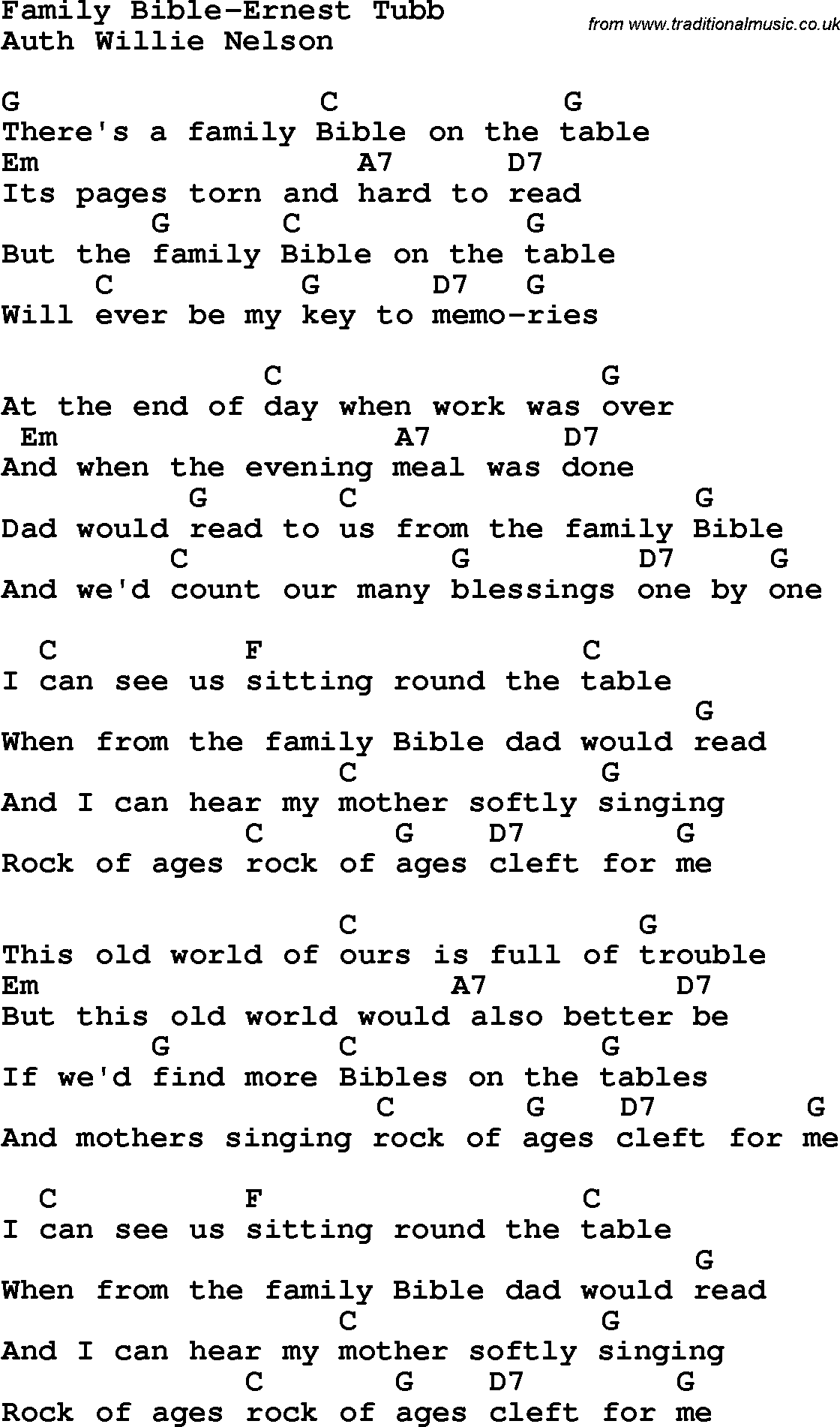 Country, Southern and Bluegrass Gospel Song Family Bible-Ernest Tubb lyrics and chords