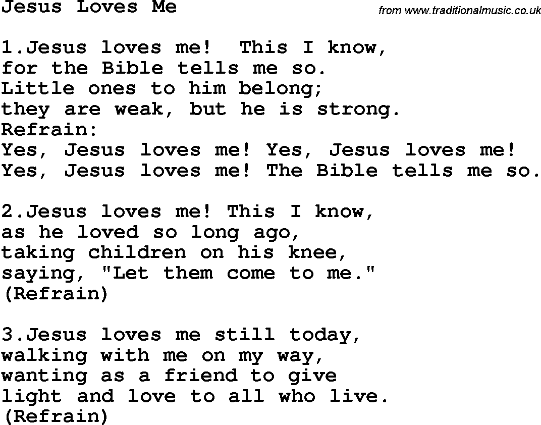 Country, Southern and Bluegrass Gospel Song Jesus Loves Me lyrics 