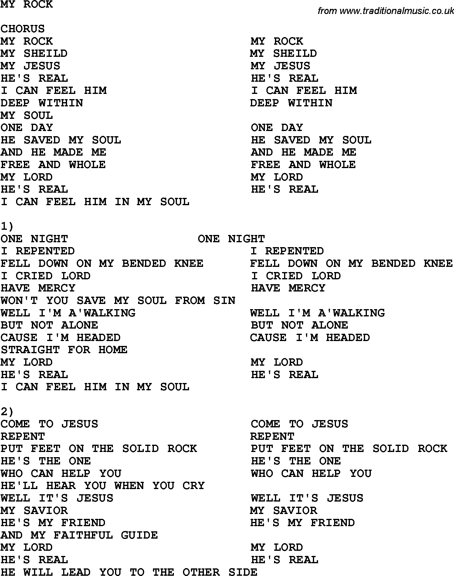 Country, Southern and Bluegrass Gospel Song My Rock lyrics 