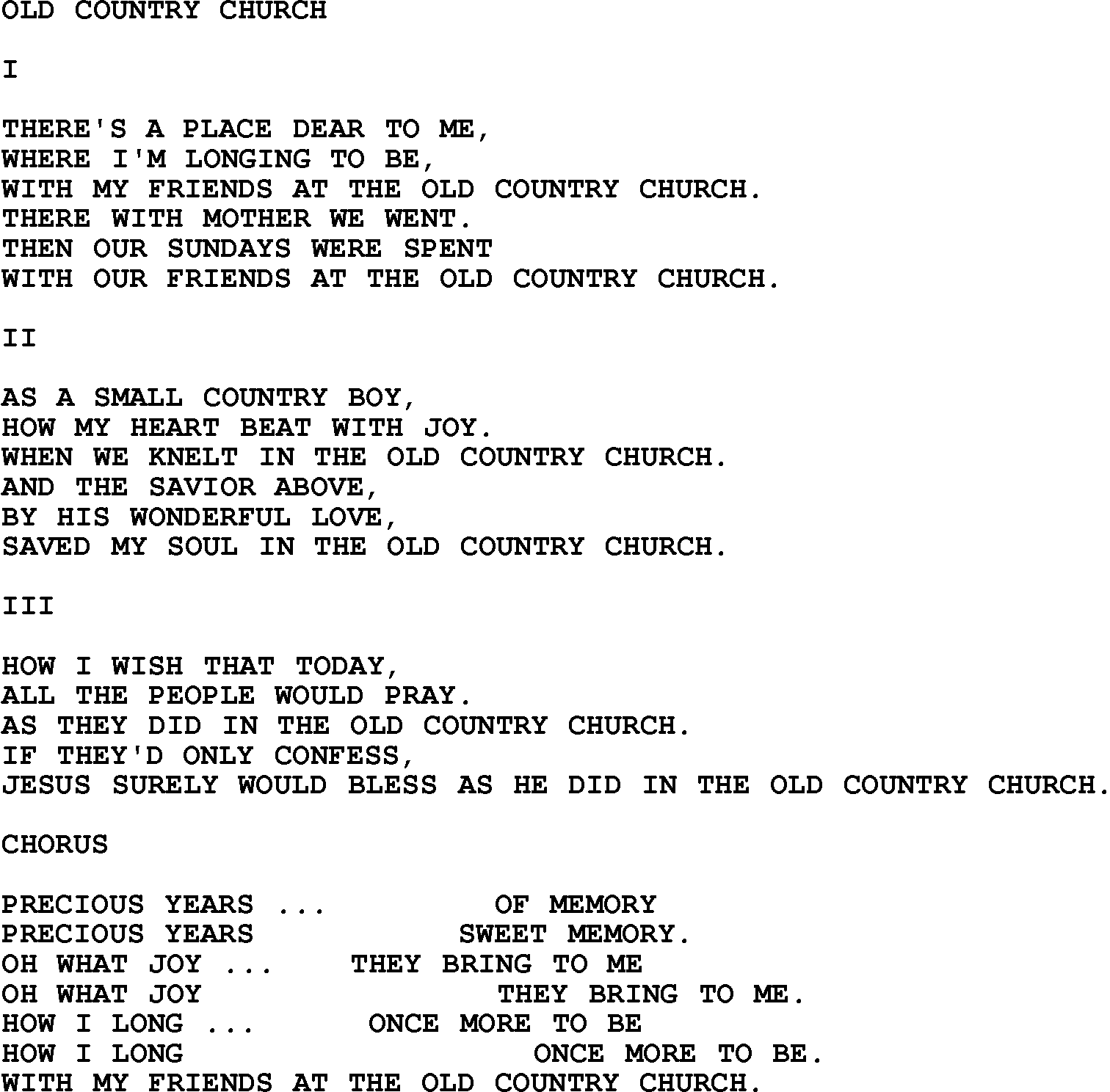 Old Country Church Lyrics