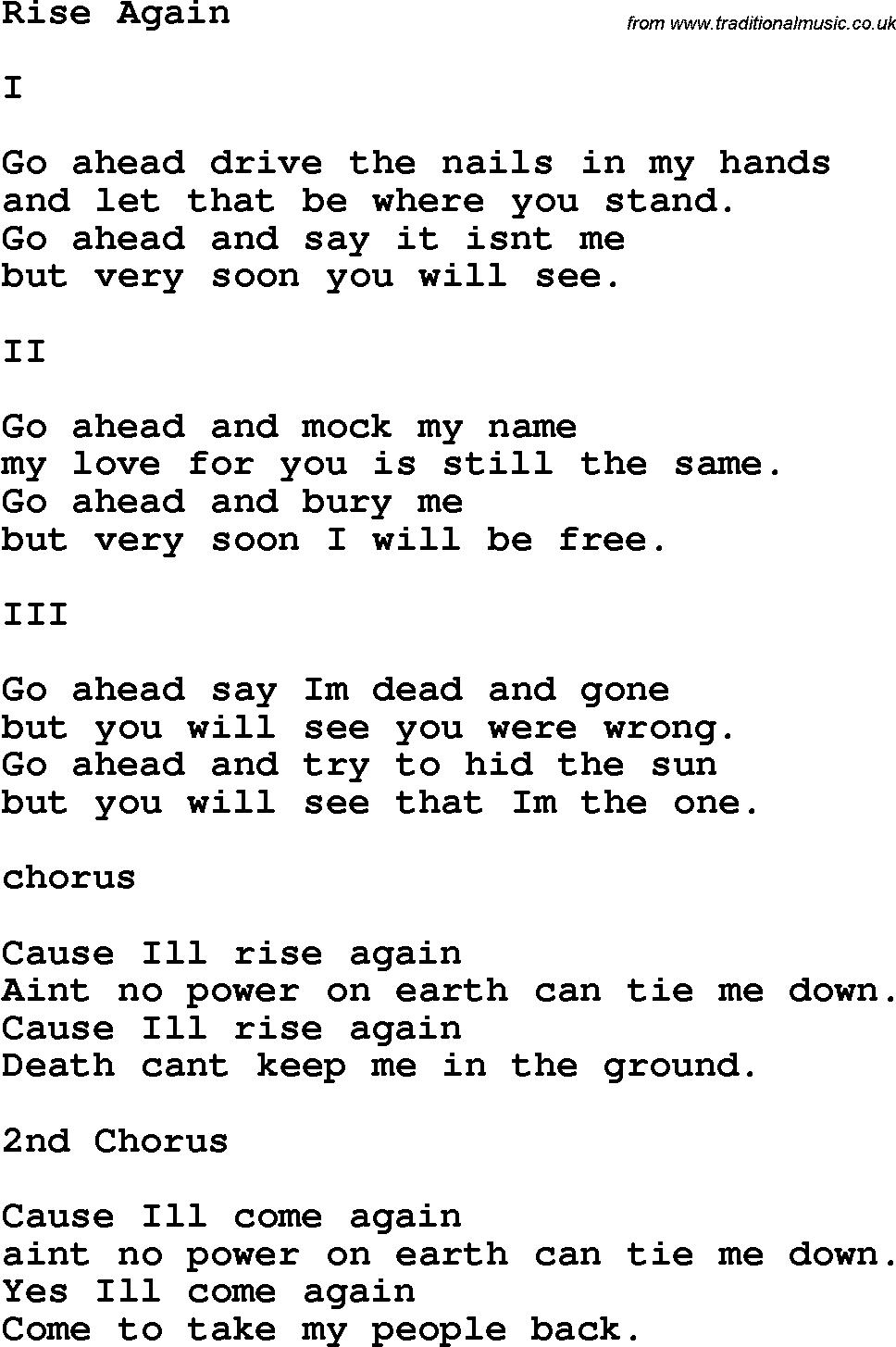 Country, Southern and Bluegrass Gospel Song Rise Again lyrics 