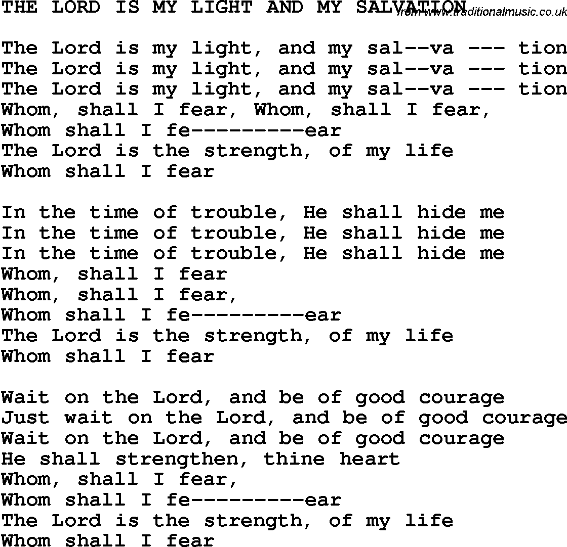 Country, Southern and Bluegrass Gospel Song The Lord Is My Light And My Salvation lyrics 