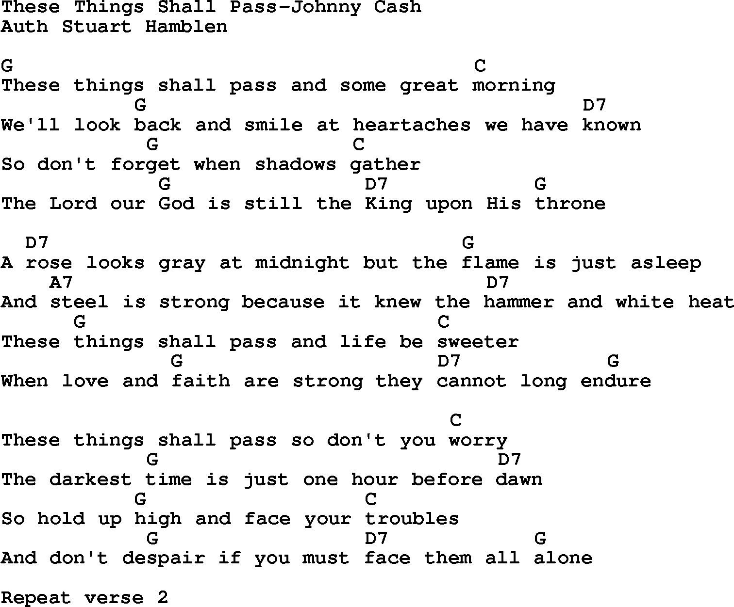 Country, Southern and Bluegrass Gospel Song These Things Shall Pass-Johnny Cash lyrics and chords