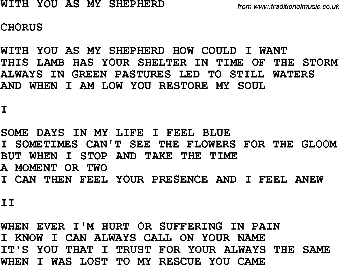 Country, Southern and Bluegrass Gospel Song With You As My Shepherd lyrics 