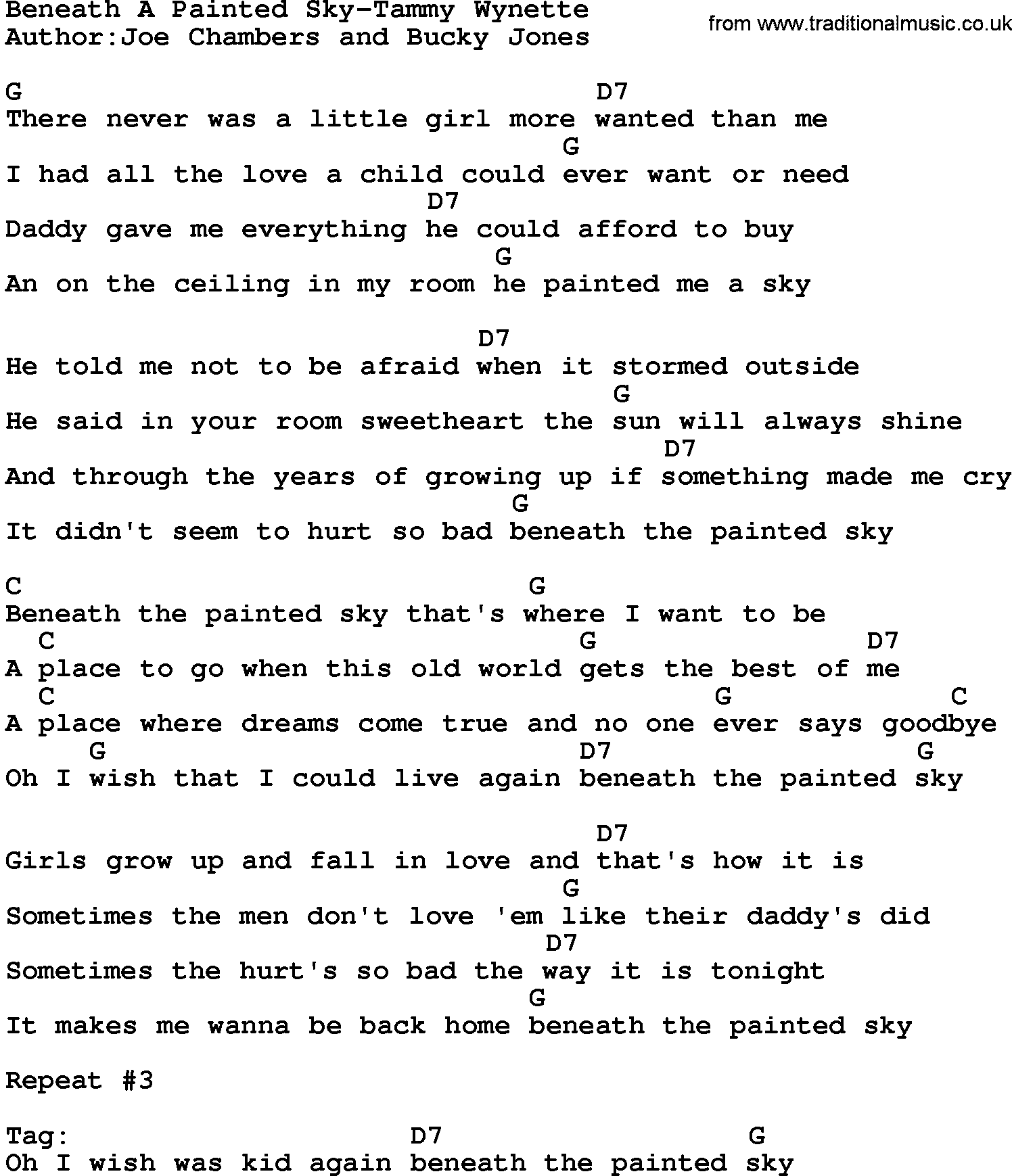 Country MusicBeneath A Painted SkyTammy Lyrics and Chords Country MusicBeneath A Painted SkyTammy Lyrics and Chords