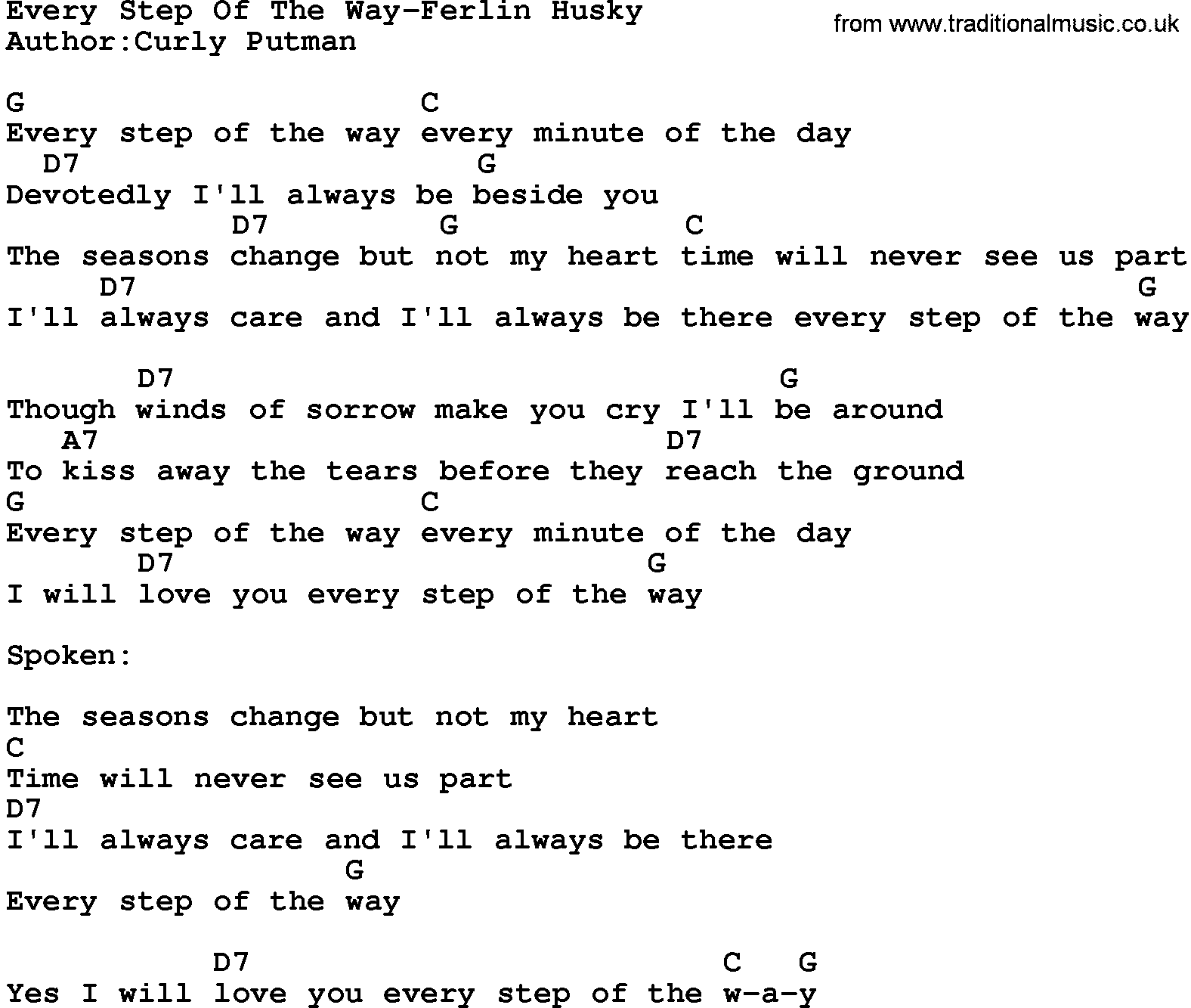 Country music song: Every Step Of The Way-Ferlin Husky lyrics and chords