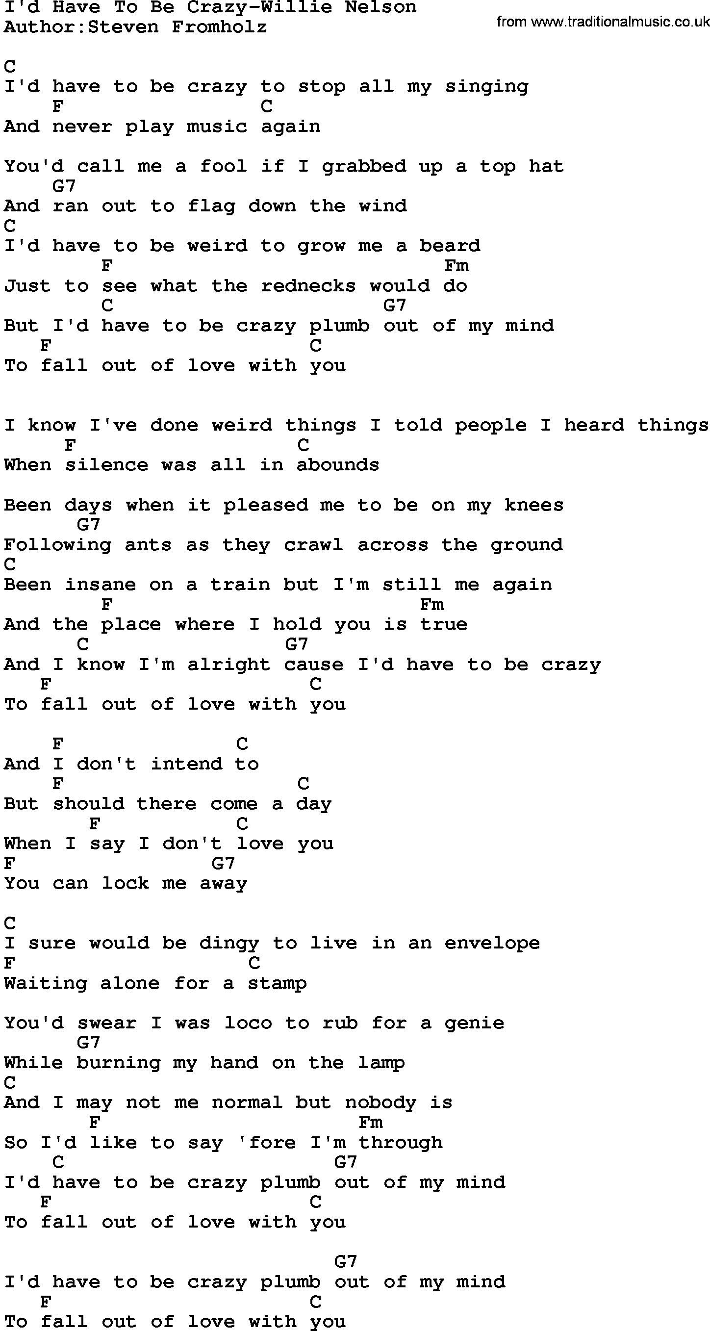 Willie Nelson song: Crazy, lyrics