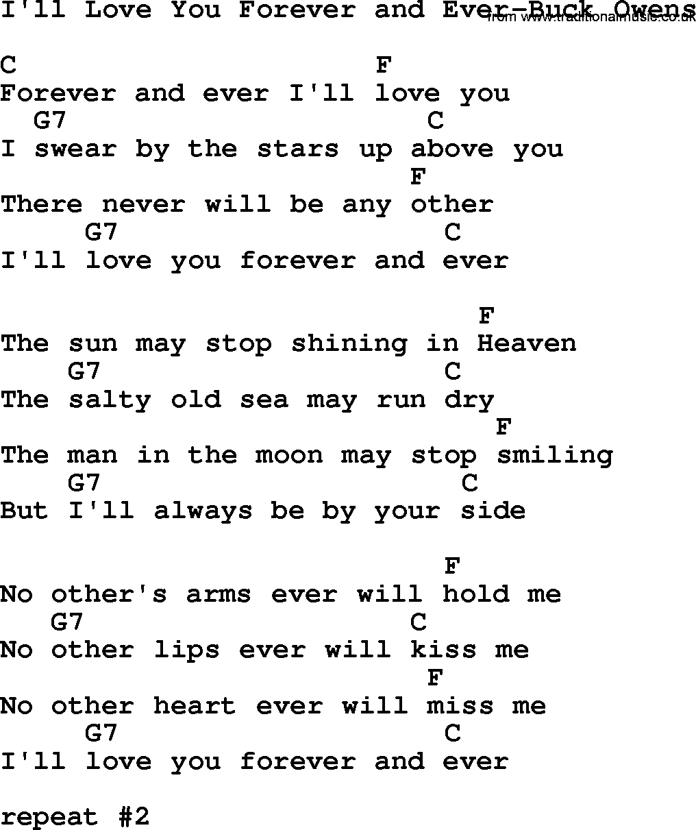 Country music song: I'll Love You Forever And Ever-Buck Owens lyrics and chords