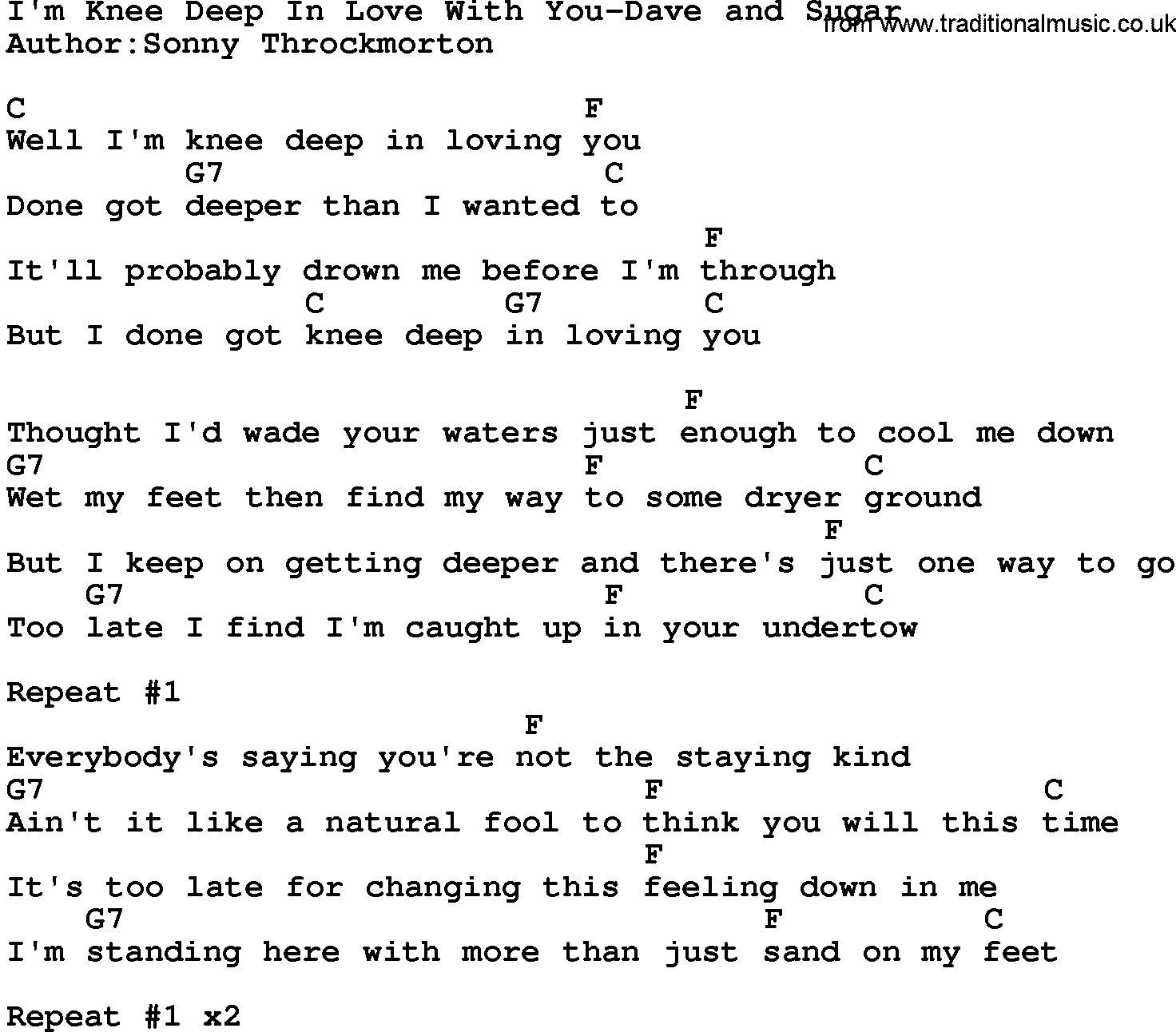 Country music song: I'm Knee Deep In Love With You-Dave And Sugar lyrics and chords