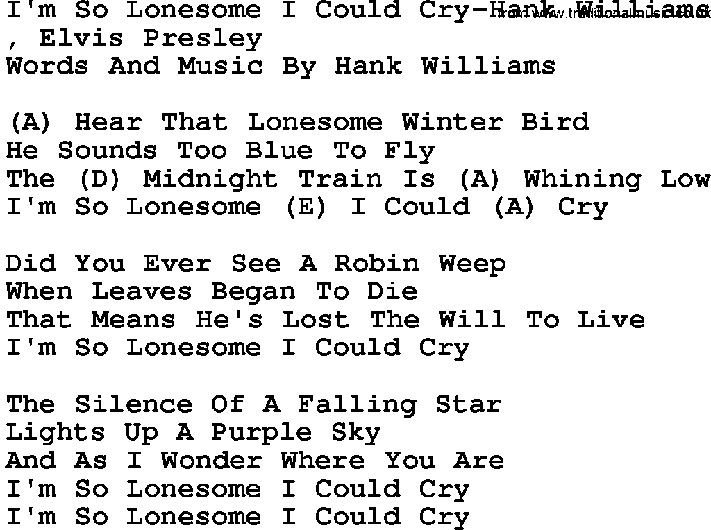 Country music song: I'm So Lonesome I Could Cry-Hank Williams lyrics and chords