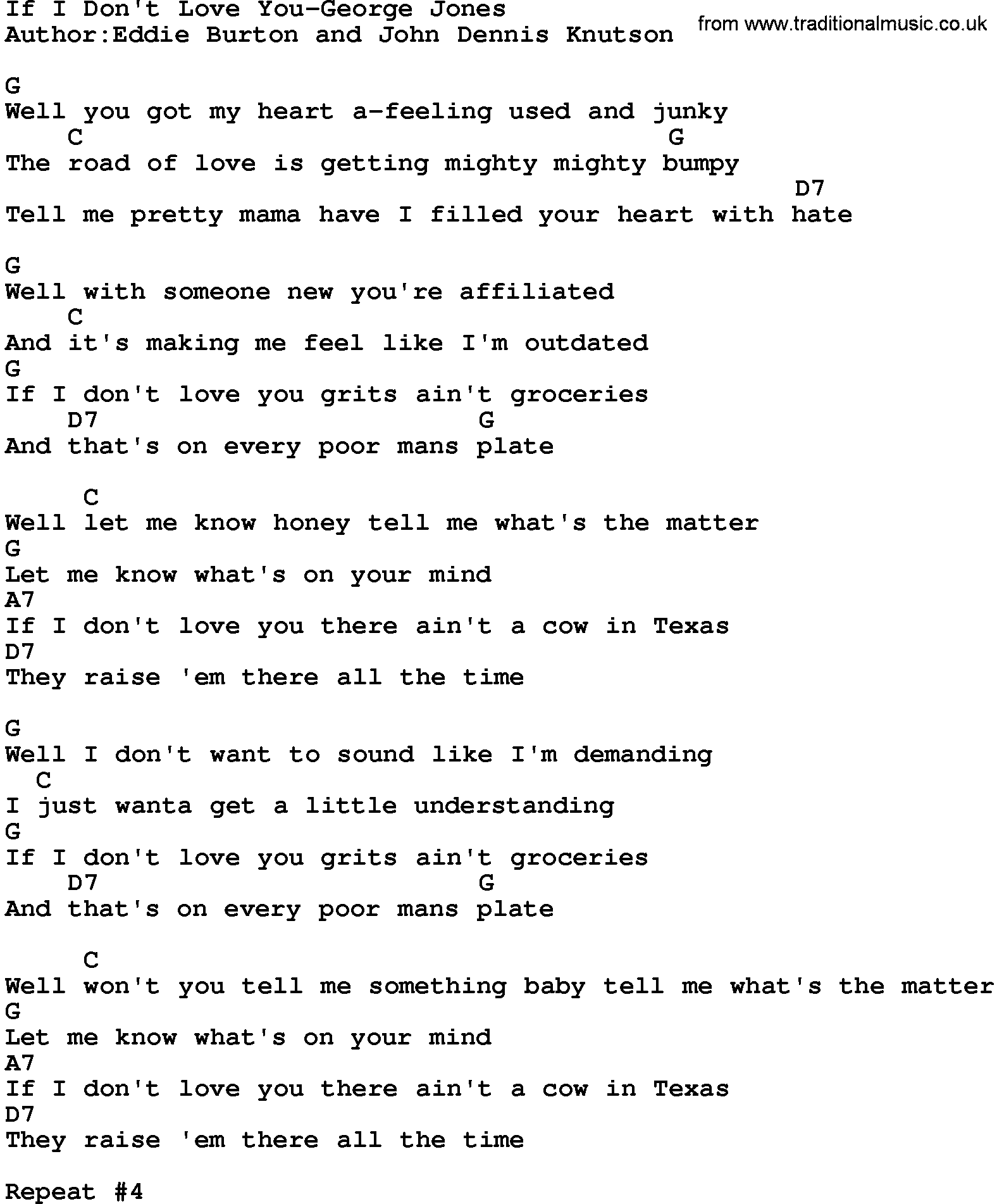 Country music song: If I Don't Love You-George Jones lyrics and chords